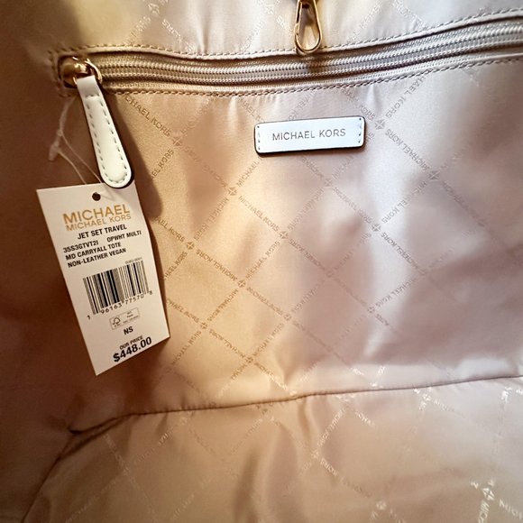 Michael Kors Jet Set Travel Medium Carryall Shoulder Tote Bag MK Rainbow White - Picture 11 of 13